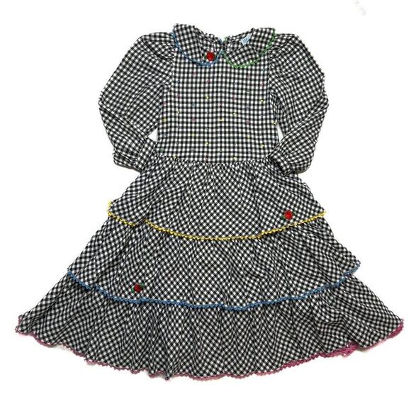Mousefeathers Vintage Ruffled Tiered Checkered Midi Dress Juniors 8 Cottagecore - Picture 11 of 13
